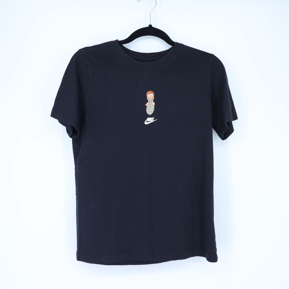 Nike Hot Waffles To Go Tee Black Graphic Short Sleeve T-Shirt Casual Kids XL